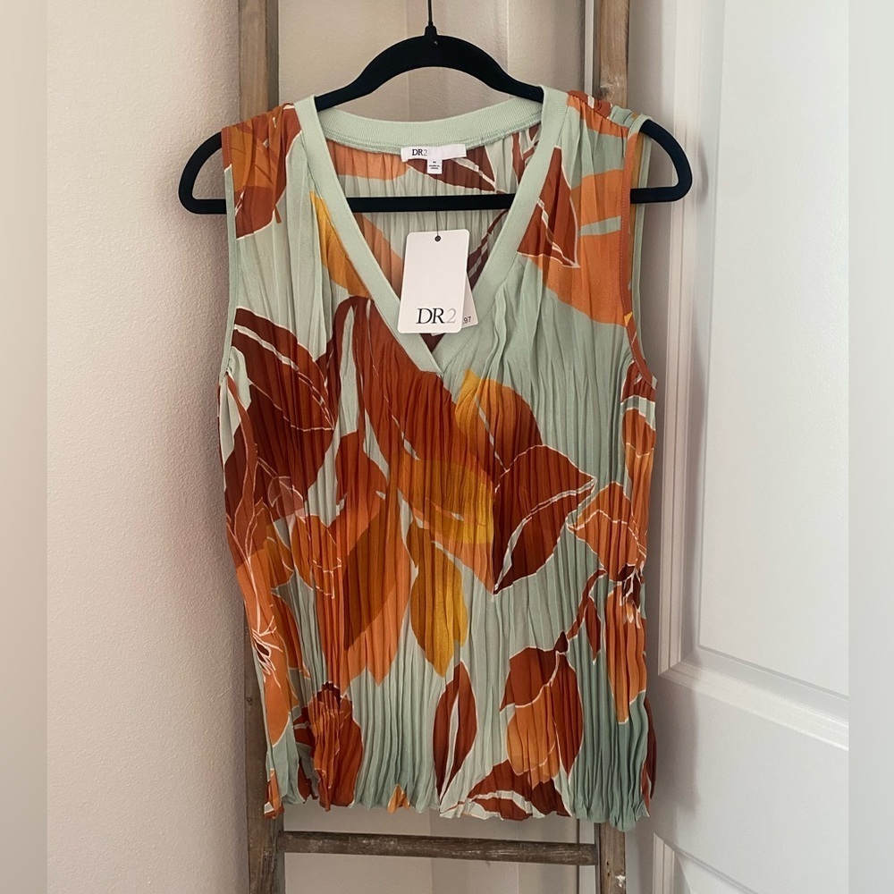 NWT - Dr2 By Daniel Rainn Crinkle Pleated Sleeveless Top In Deep Liche - Size M - Picture 2 of 6